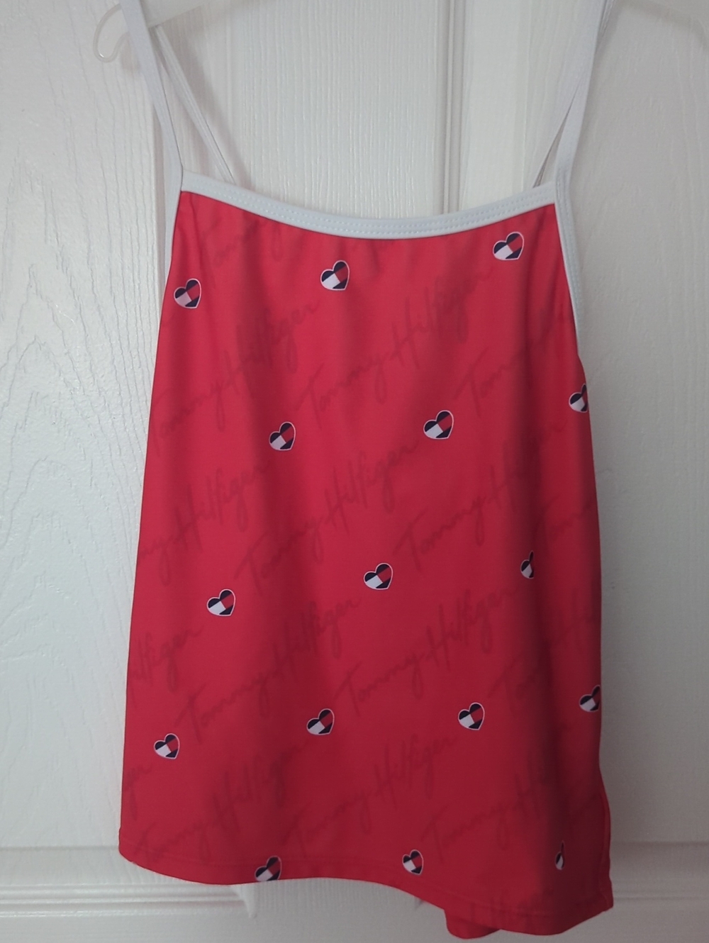 3/$20 Tommy Hilfiger Red Tank Top with Heart Motif and White Trim